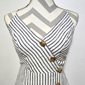 URBAN OUTFITTERS Linen Blend White Gray Stripes Sleeveless Midi Dress Size Small